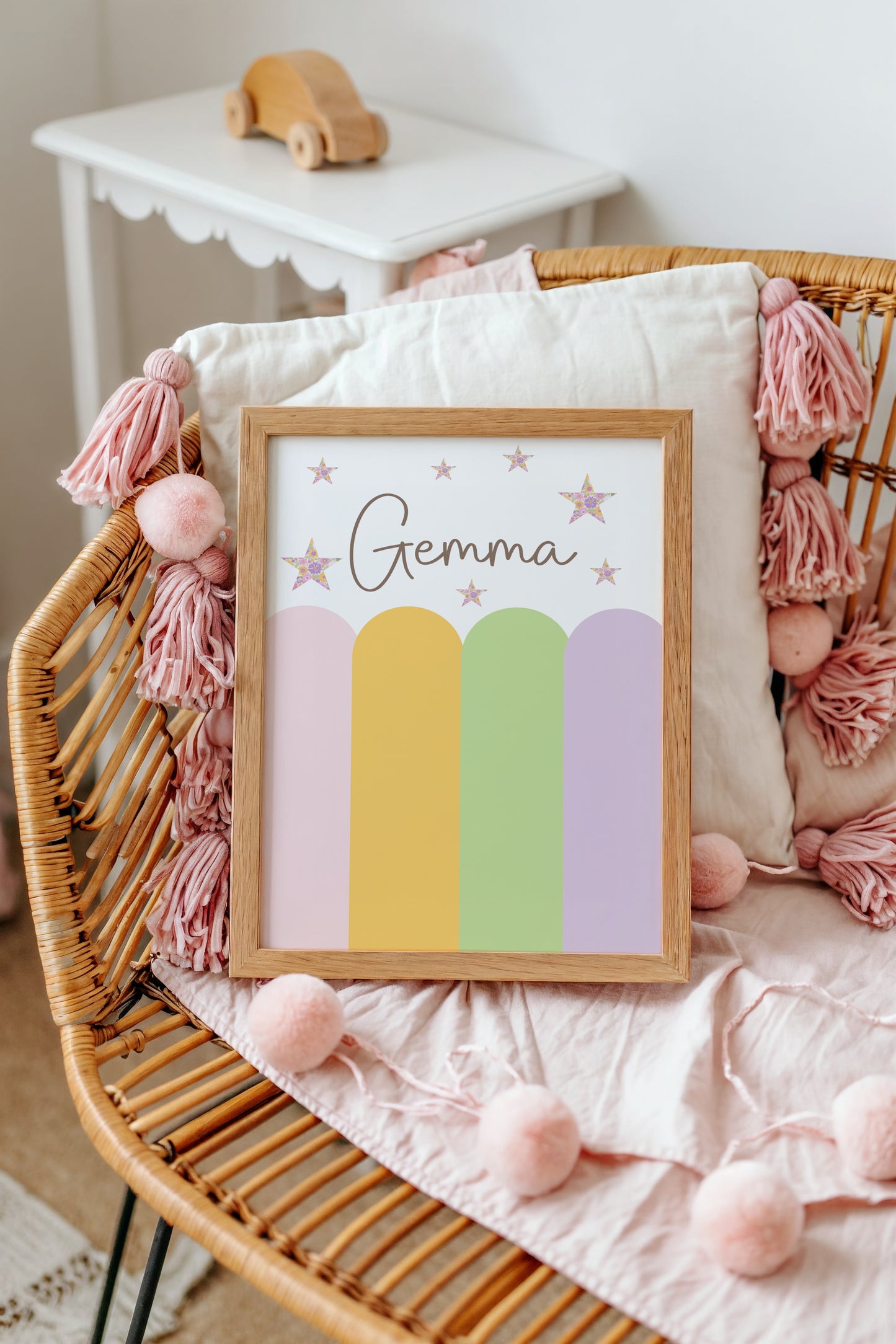 Pastel Scallop Custom Name Print – Floral Star Wall Art for Girls