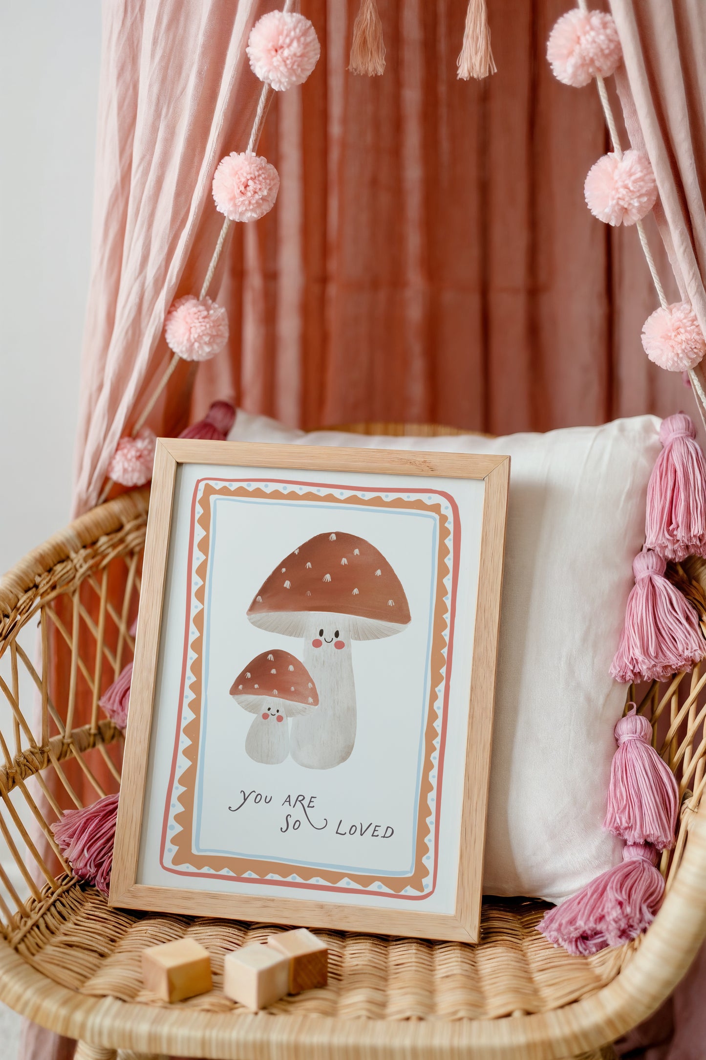 Mushroom Nursery Print – You Are So Loved Woodland Wall Art for Baby Girl Room