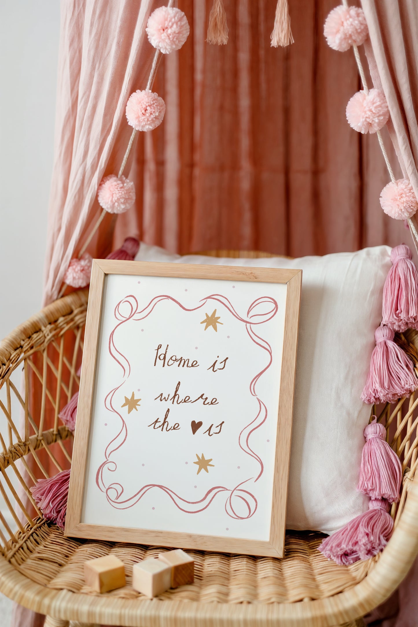 Home Is Where the Heart Is Art Print – Cozy Quote Wall Decor for Nursery or Kids Room