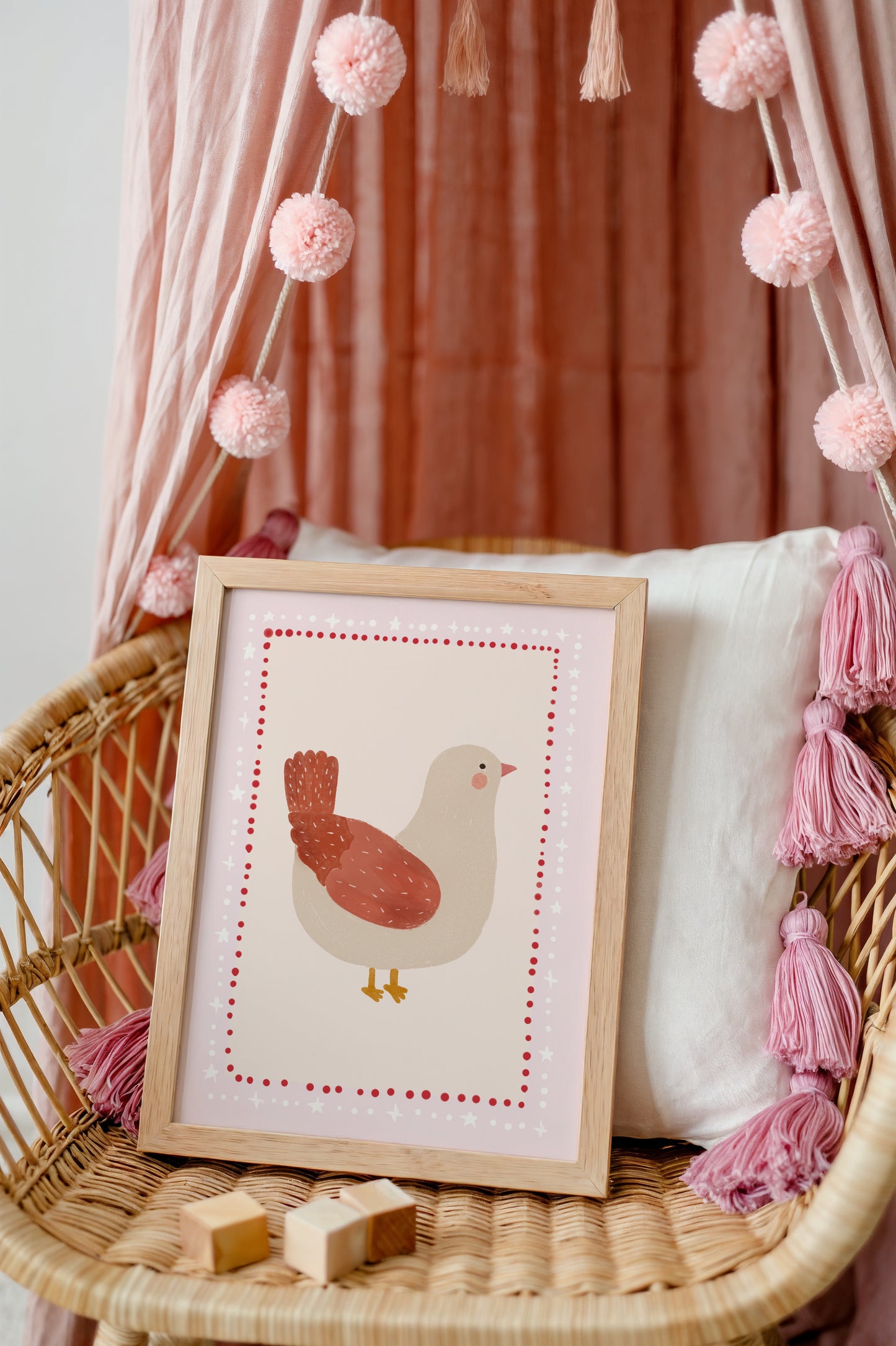 Hen Art Print for Kids – Farm Animal Wall Decor for Nursery or Girls Room