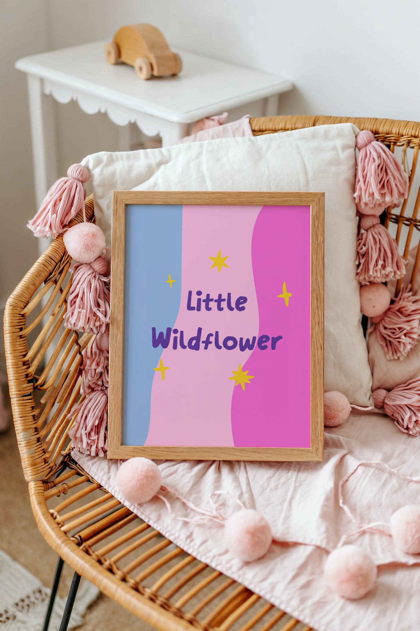 Little Wildflower Art Print – Whimsical Pastel Wall Decor for Girls' Rooms