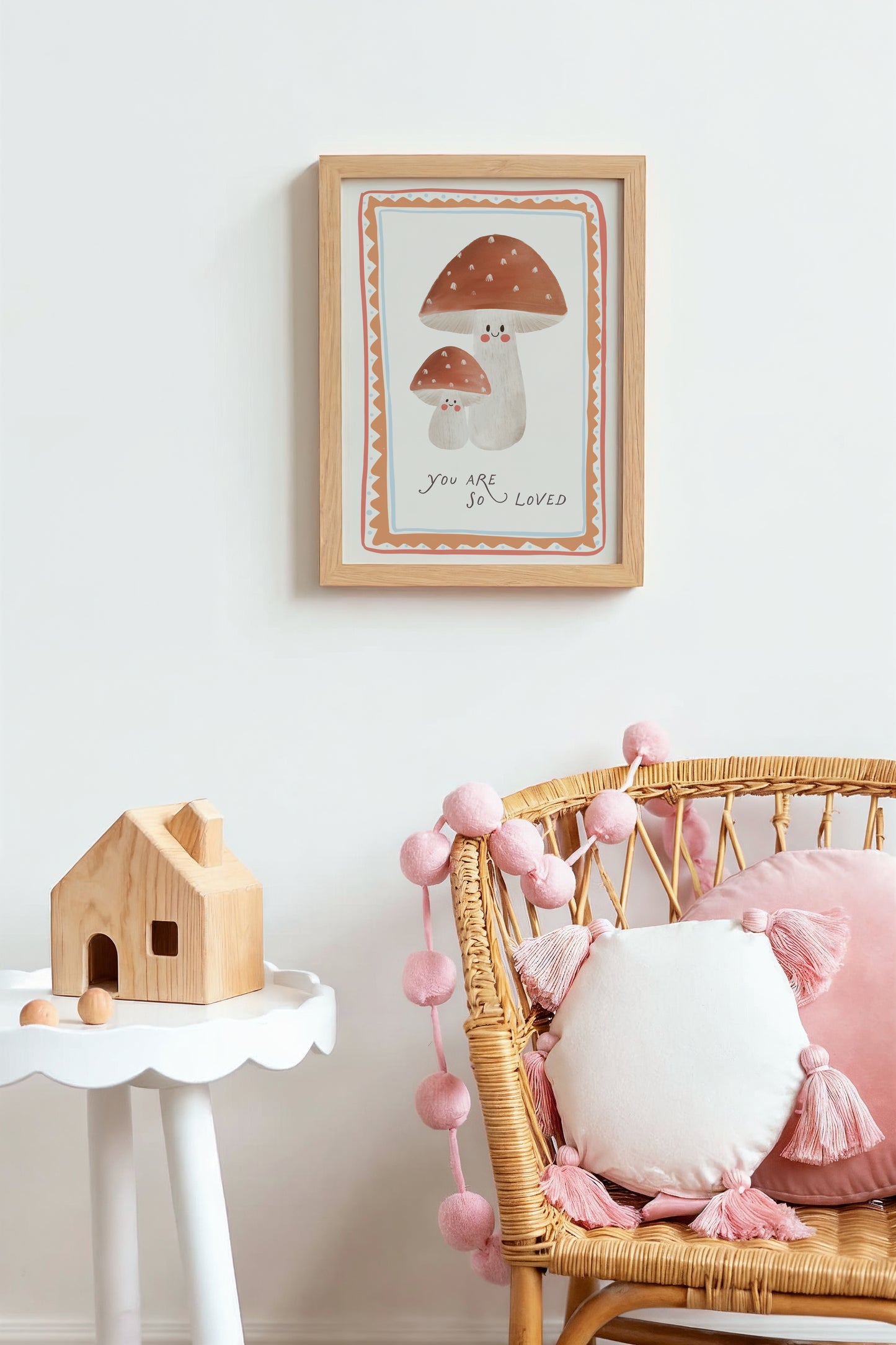 Mushroom Nursery Print – You Are So Loved Woodland Wall Art for Baby Girl Room
