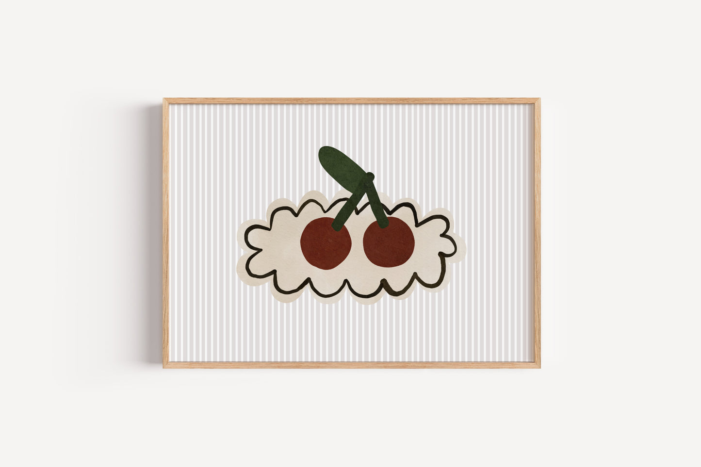 Retro Cherry Art Print – Minimalist Fruit Wall Decor for Kids