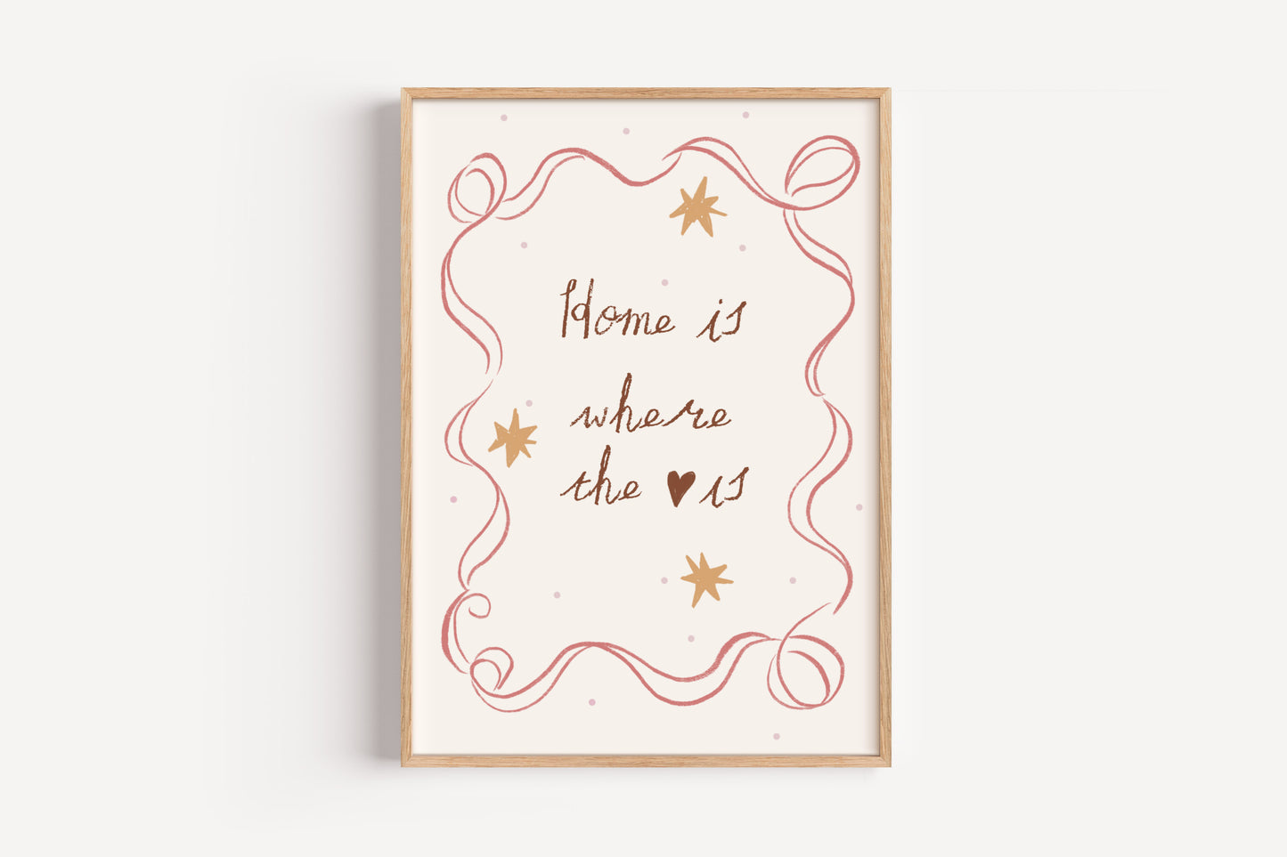 Home Is Where the Heart Is Art Print – Cozy Quote Wall Decor for Nursery or Kids Room