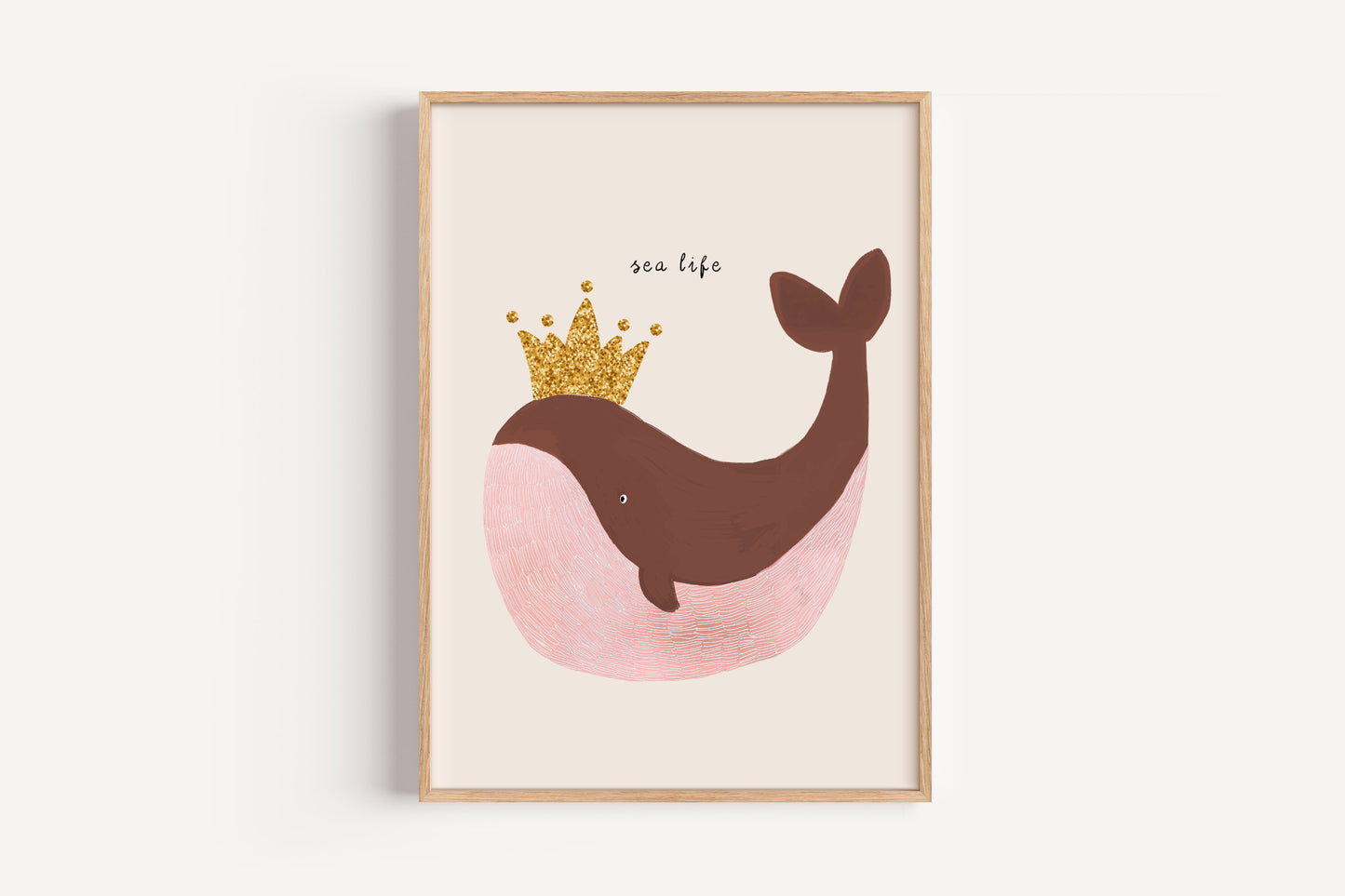 Crowned Whale Wall Art – Glitter Crown Ocean Print for Kids' Rooms & Nurseries