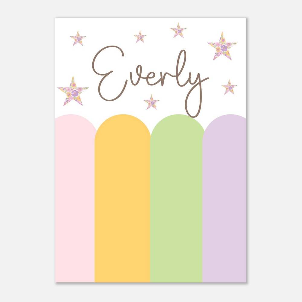 Pastel Scallop Custom Name Print – Floral Star Wall Art for Girls
