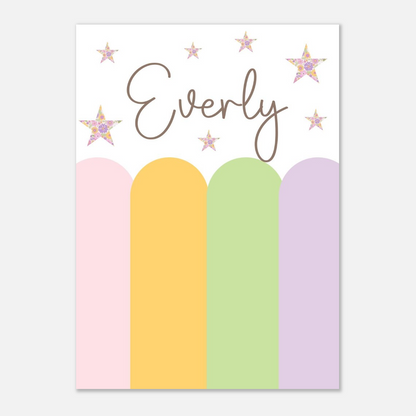 Pastel Scallop Custom Name Print – Floral Star Wall Art for Girls