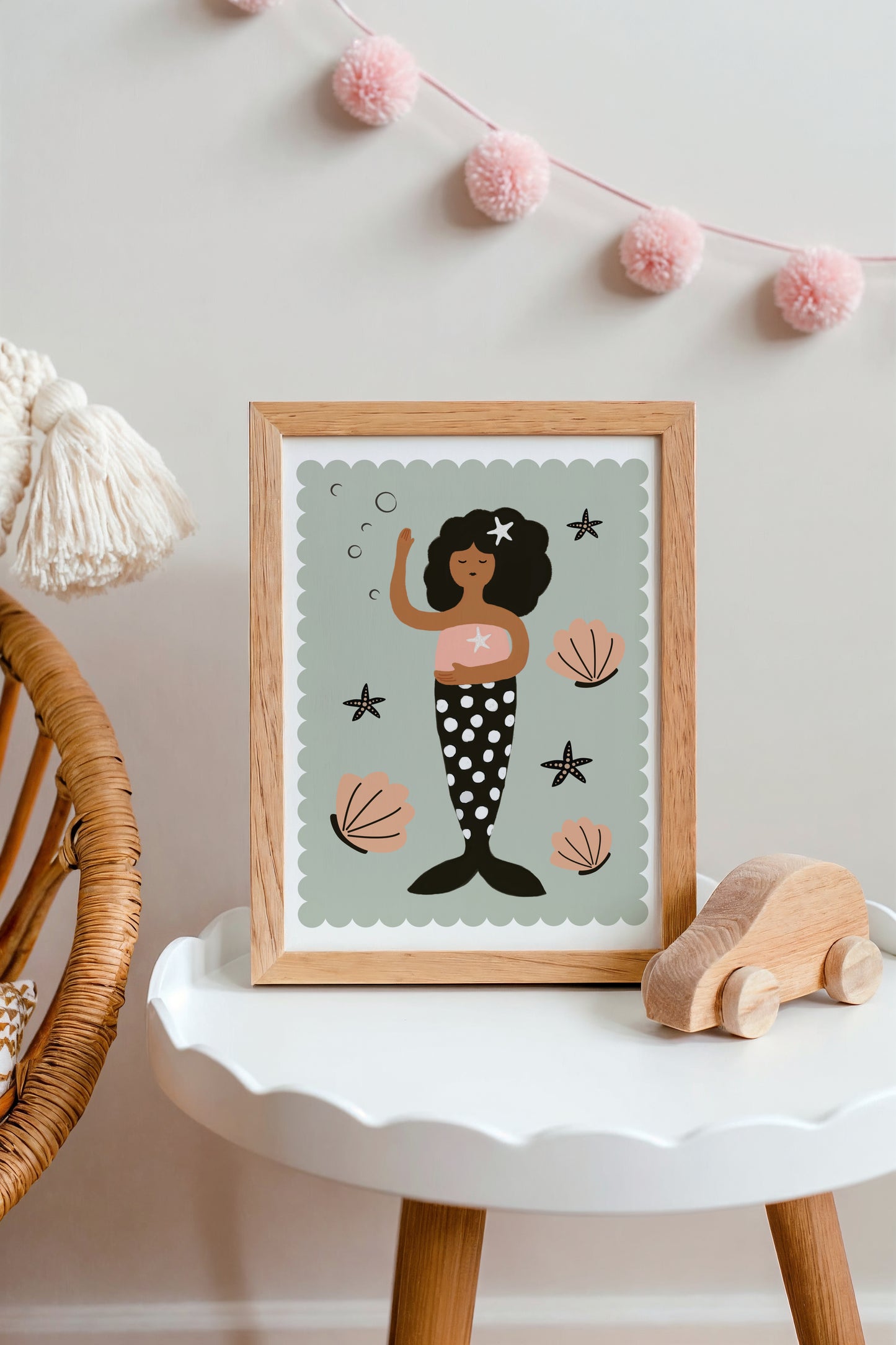 Cute Mermaid Wall Art Printable – Modern Girl Mermaid for Nursery or Playroom