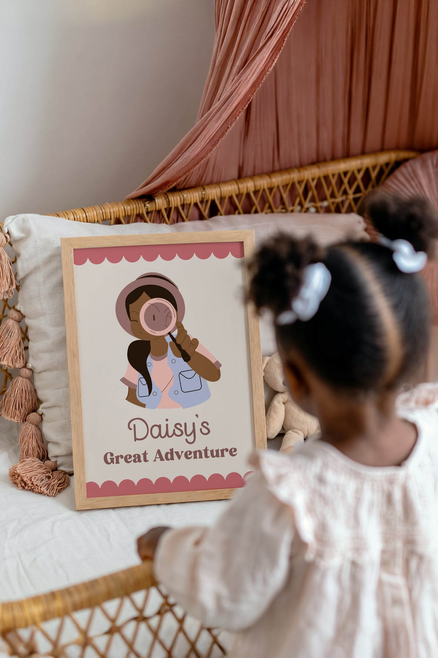 Personalized Explorer Girl Print – Custom Name Adventure Wall Art for Kids