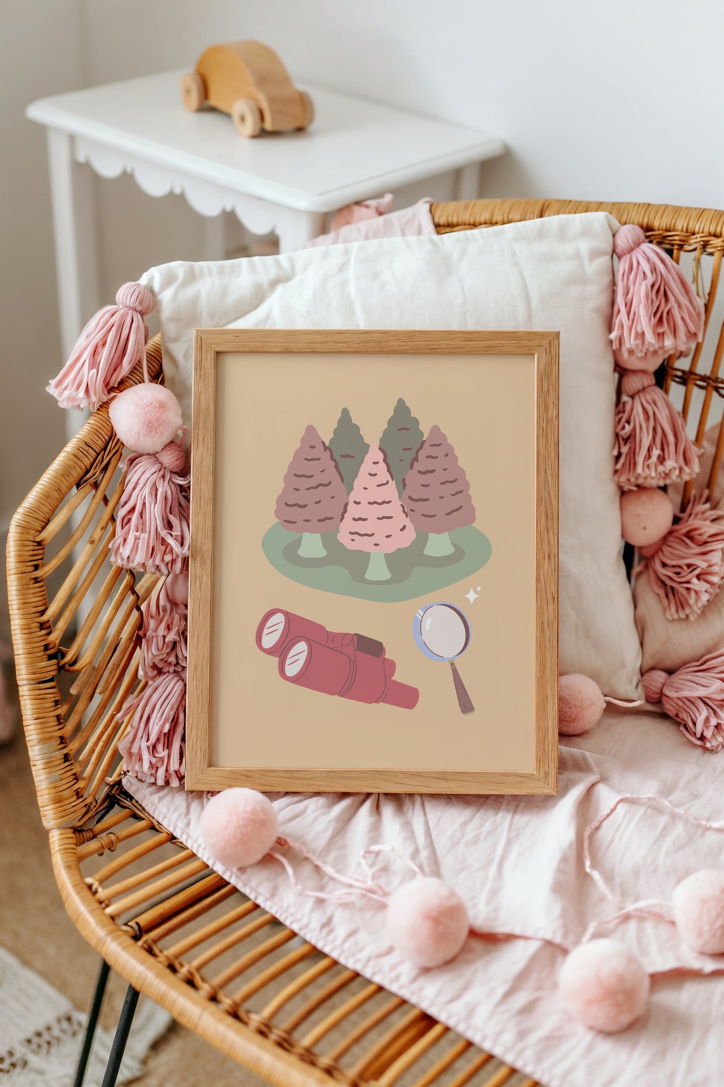 Adventure Wall Art for Kids – Explorer-Themed Print with Binoculars and Tree