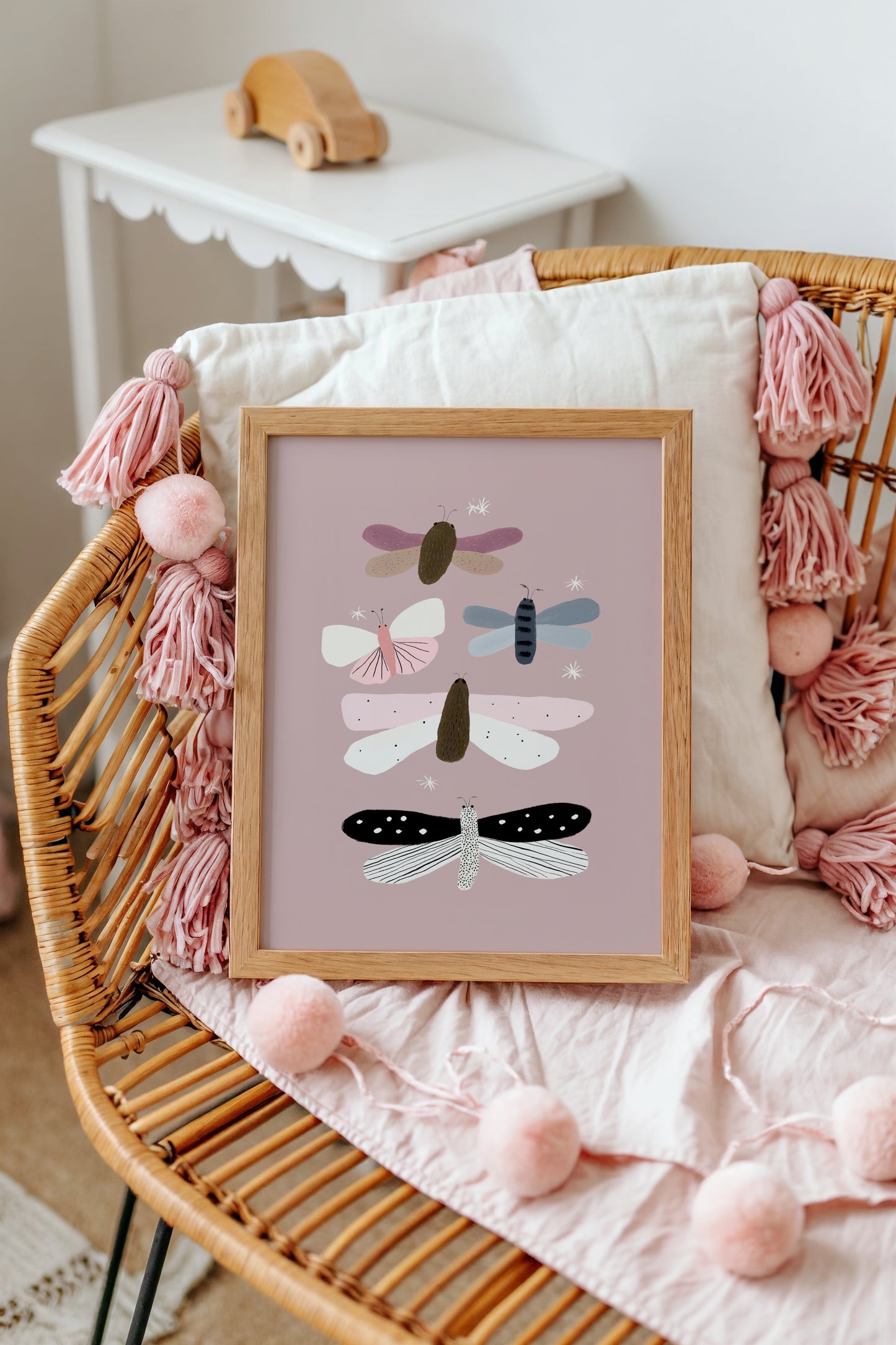 Dreamy Insect Wall Art – Soft Butterfly and Dragonfly Print for Kids Room or Playroom