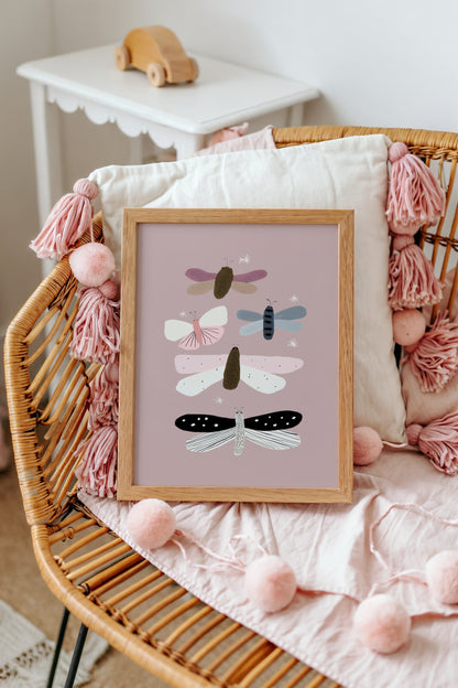 Dreamy Insect Wall Art – Soft Butterfly and Dragonfly Print for Kids Room or Playroom