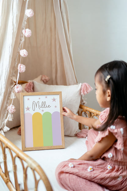 Pastel Scallop Custom Name Print – Floral Star Wall Art for Girls