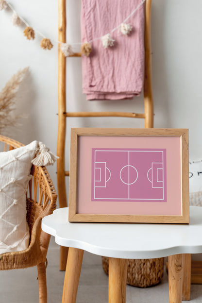 Pink Soccer Field Art Print – Sporty Wall Decor for Girls' Rooms