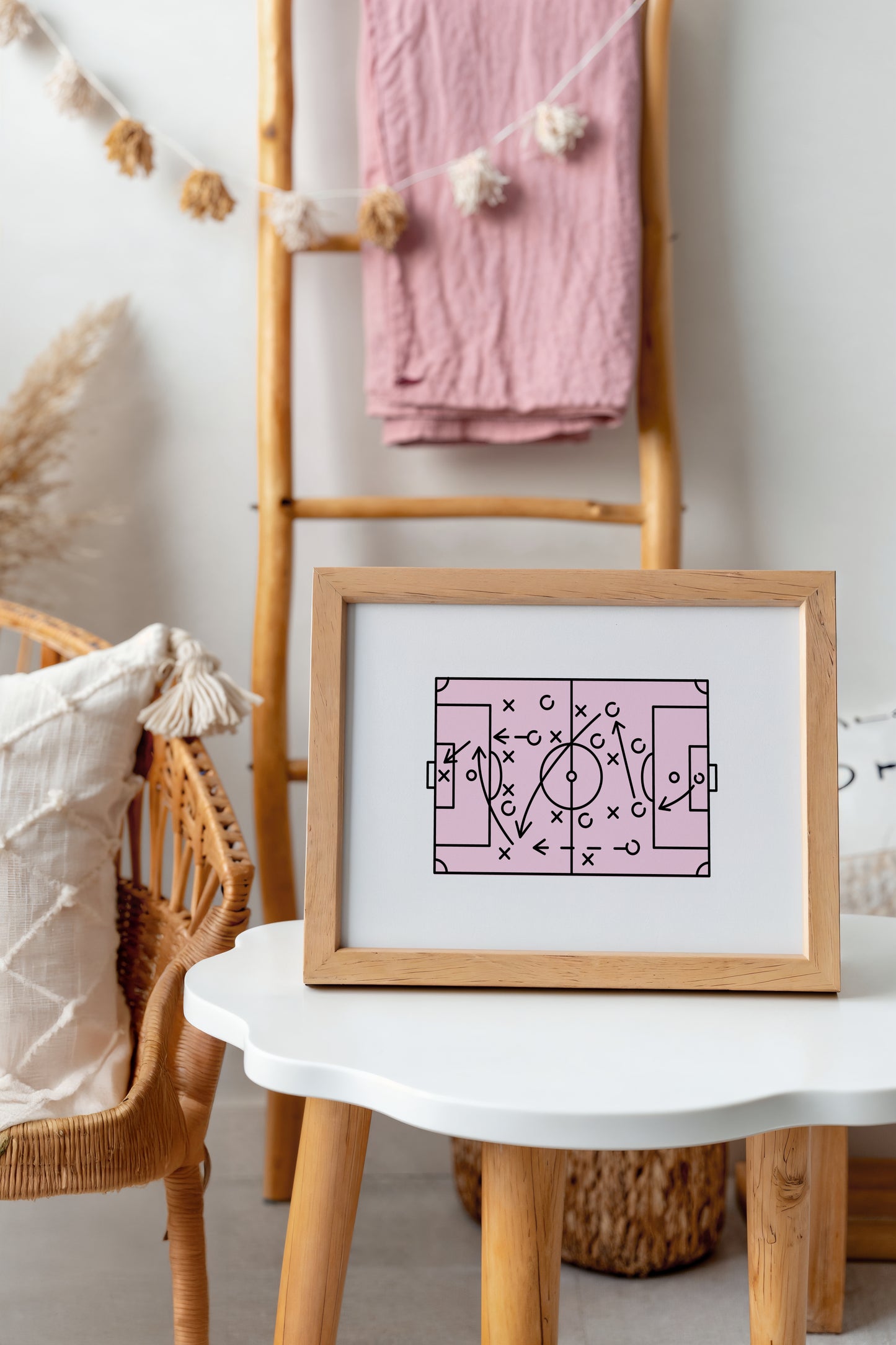 Pink Soccer Field Wall Art – Playbook Style Print for Girls’ Sporty Room Decor