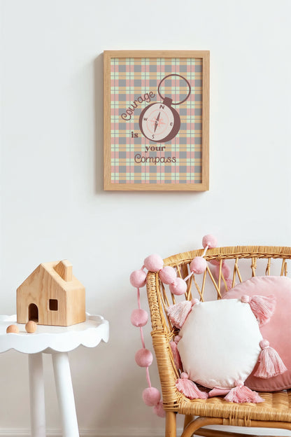 Courage Is Your Compass Art Print – Inspirational Wall Decor for Kids Room or Classroom