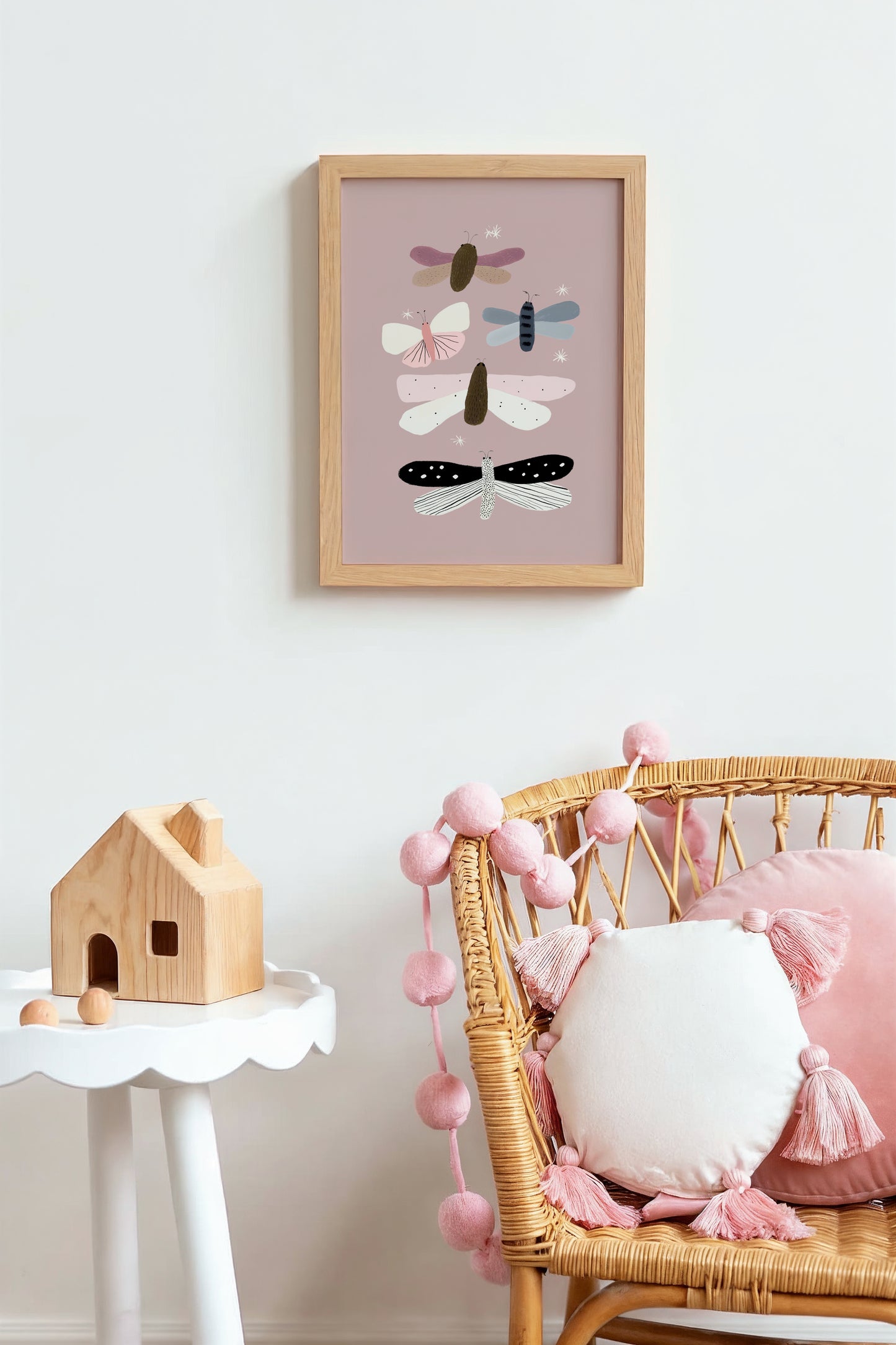 Dreamy Insect Wall Art – Soft Butterfly and Dragonfly Print for Kids Room or Playroom