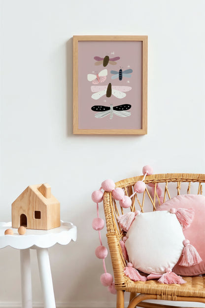 Dreamy Insect Wall Art – Soft Butterfly and Dragonfly Print for Kids Room or Playroom