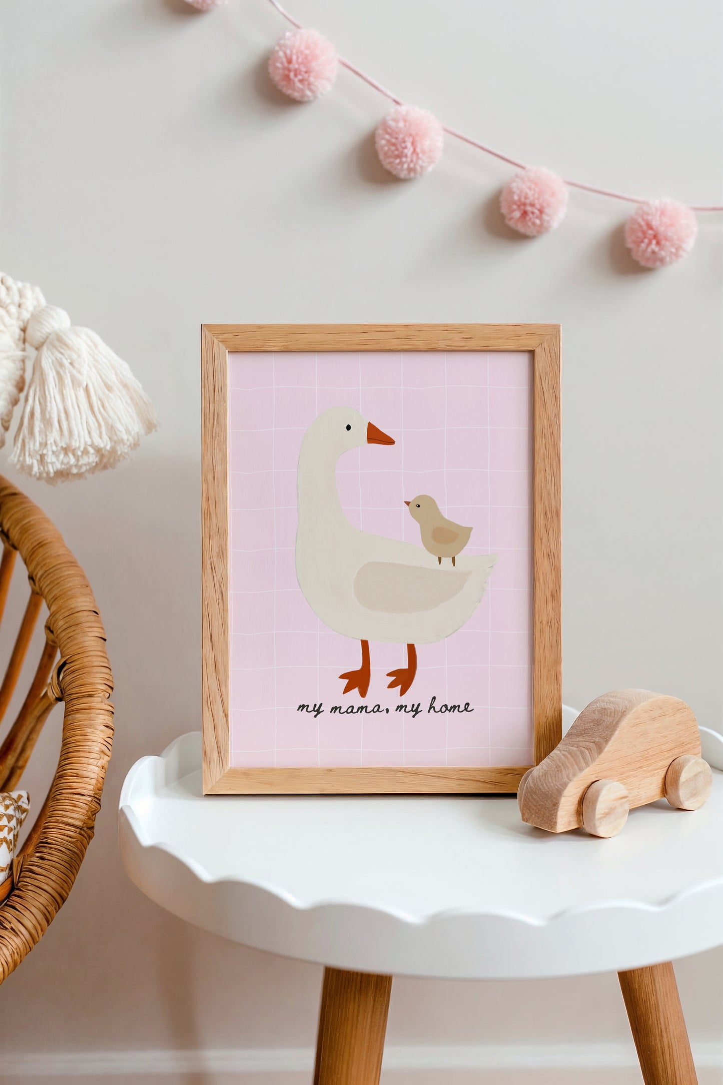 My Mama My Home Art Print – Goose and Baby Wall Decor for Nursery or Girls Room