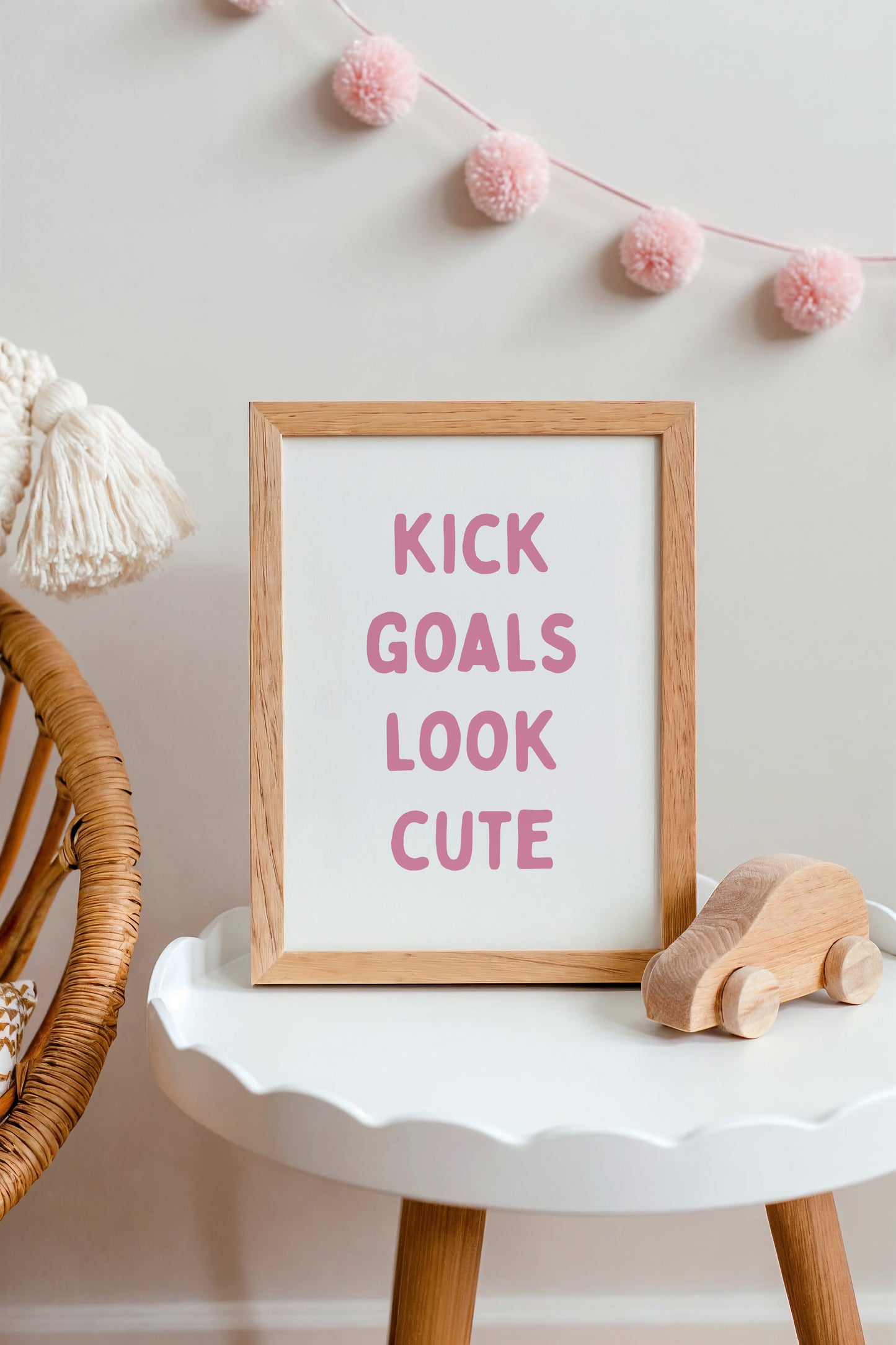 Kick Goals Look Cute Art Print – Soccer Quote Wall Decor for Girls