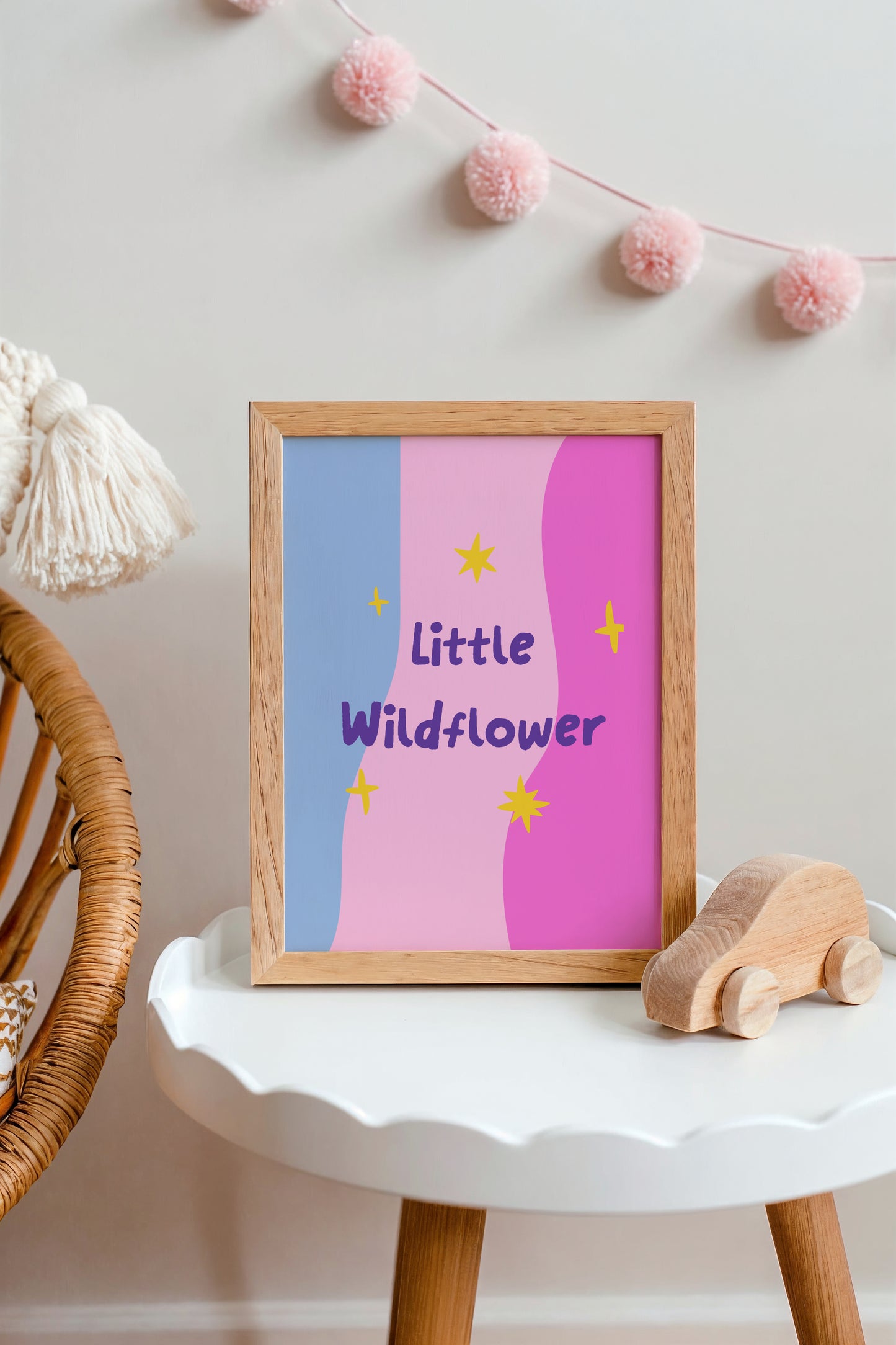 Little Wildflower Art Print – Whimsical Pastel Wall Decor for Girls' Rooms