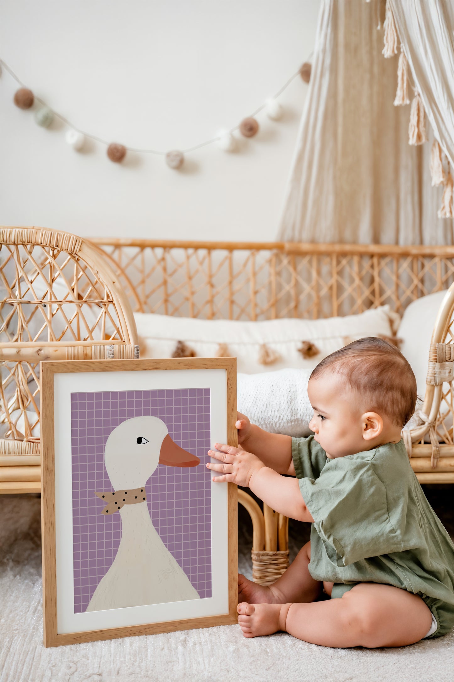 Goose Art Print with Bow – Modern Animal Wall Decor for Nursery or Kids Room