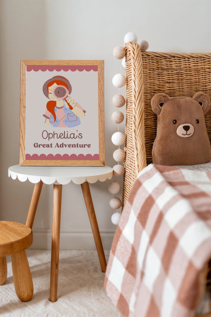 Personalized Explorer Girl Print – Custom Name Adventure Wall Art for Kids