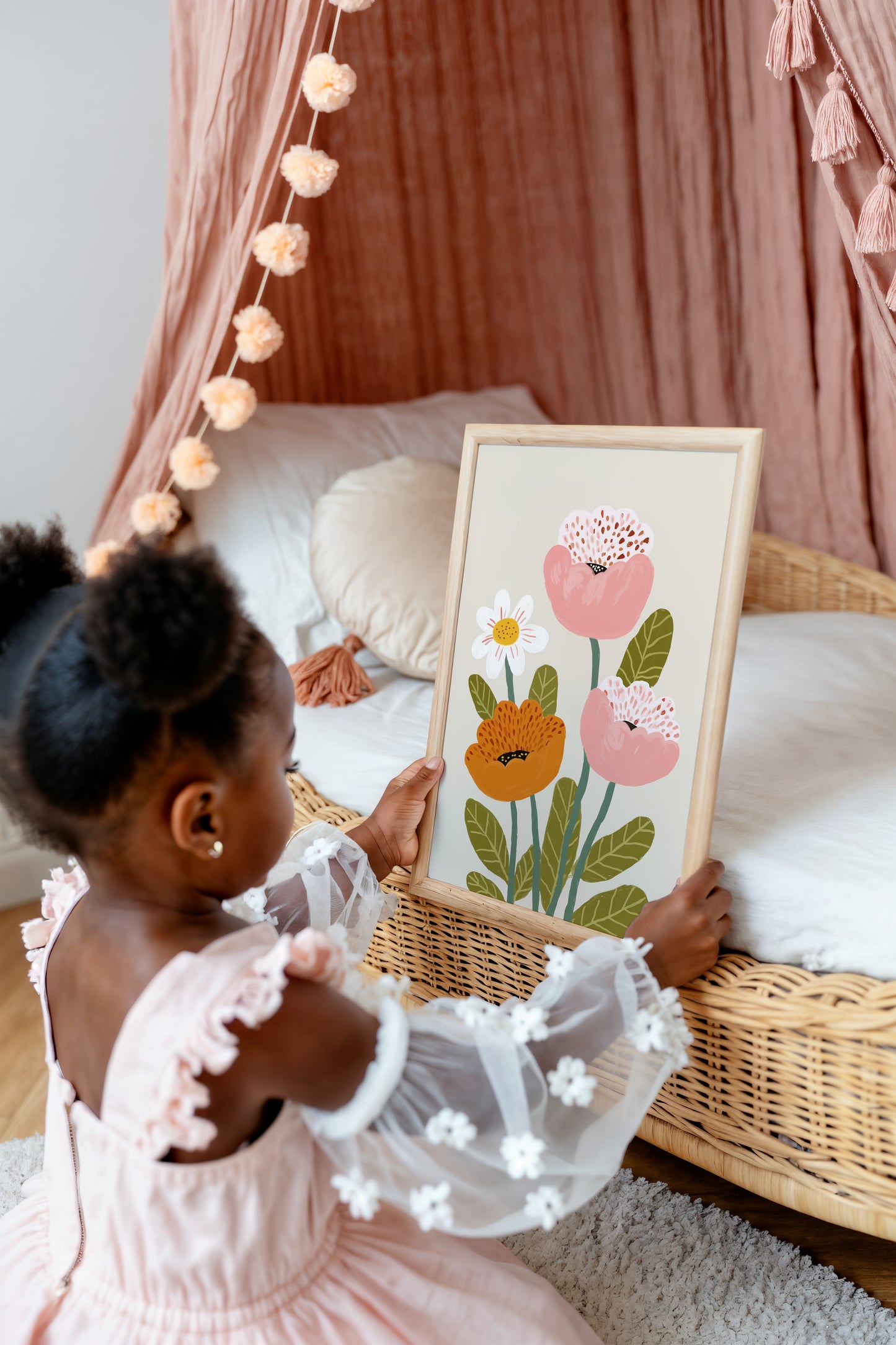 Modern Floral Art Print – Boho Flowers for Kids’ Rooms