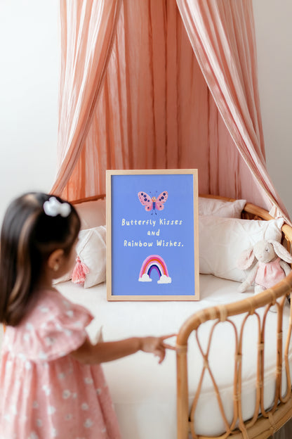 Butterfly Kisses and Rainbow Wishes Art Print – Whimsical Girls Nursery Wall Decor