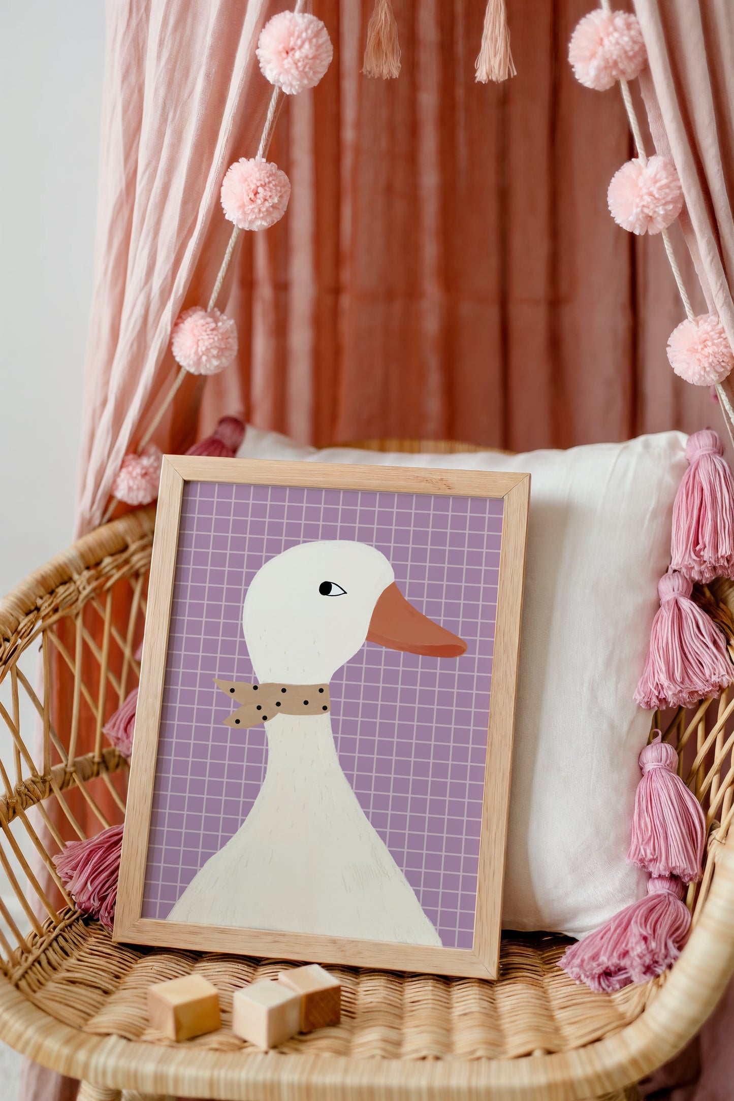Goose Art Print with Bow – Modern Animal Wall Decor for Nursery or Kids Room