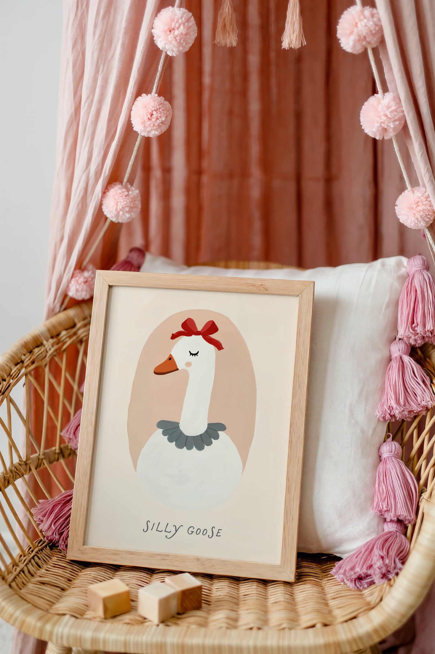 Vintage Goose Print – Bonnet & Floral Wall Art for Baby Girl Room or Playroom