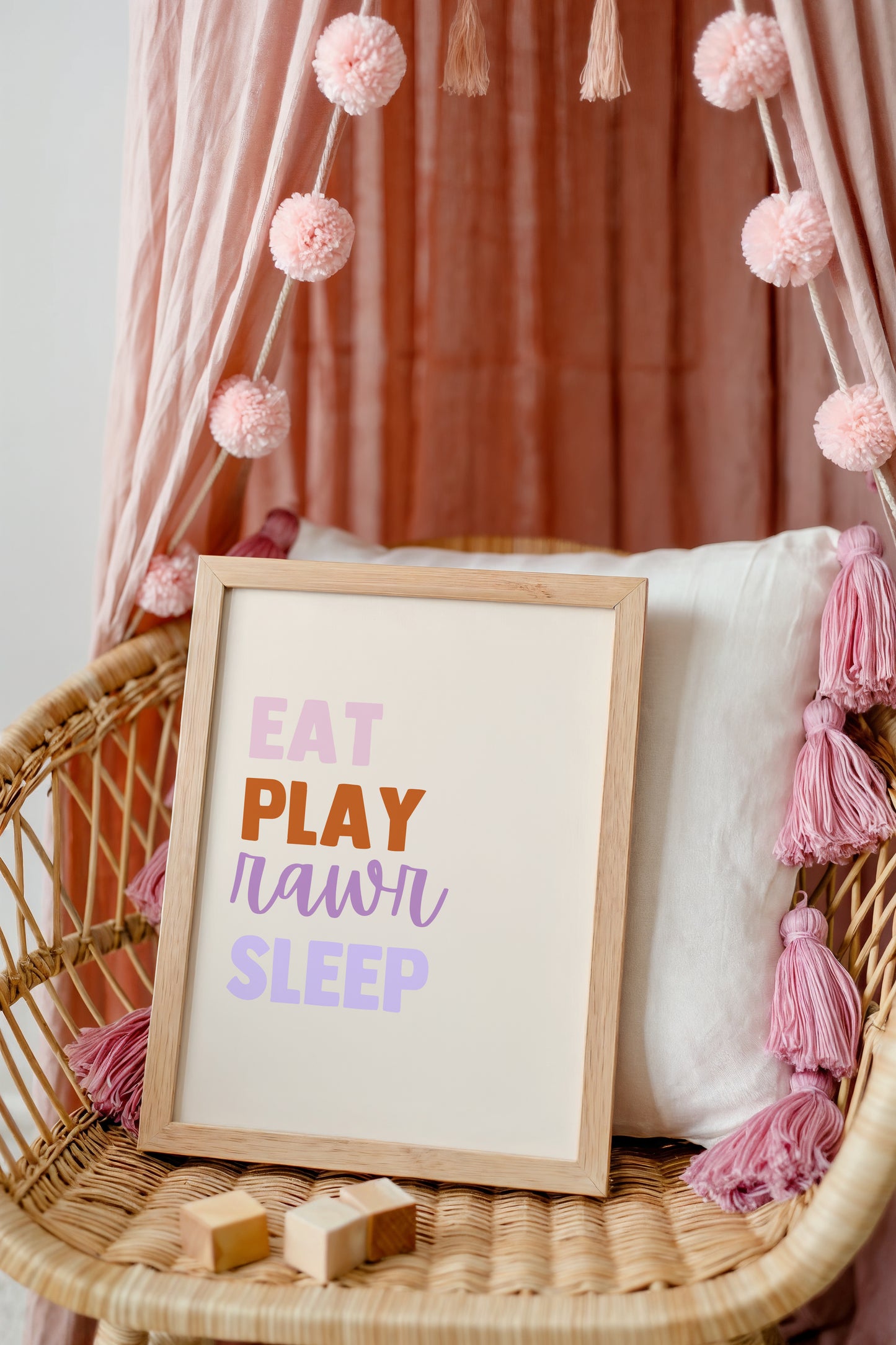 Eat Play Roar Sleep Art Print – Colorful Dinosaur Quote Wall Decor for Nursery or Playroom