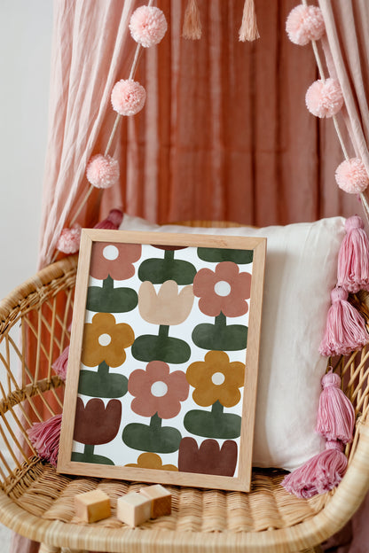 Retro Floral Pattern Art Print – Boho Wall Decor for Kids Rooms