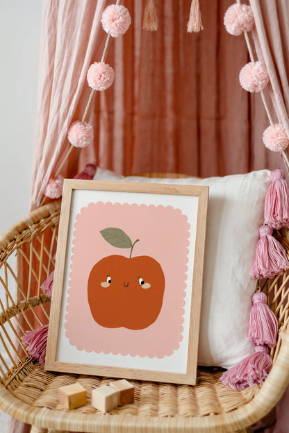 Smiling Apple Print – Adorable Fruit Illustration for Nursery or Kitchen Decor