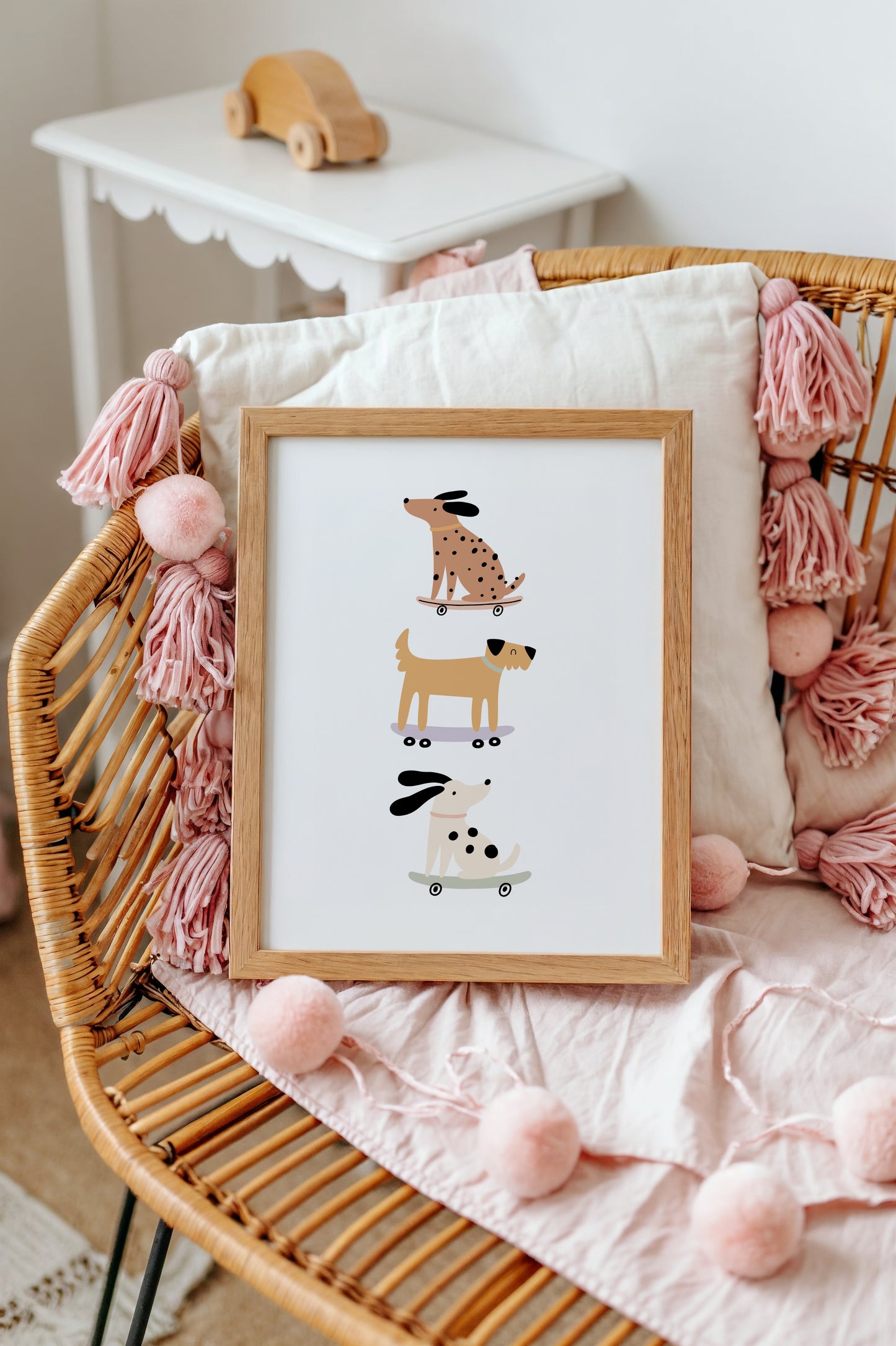 Skateboarding Dogs Art Print – Fun Animal Wall Decor for Nursery or Kids Room