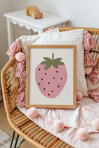 Strawberry Wall Art – Modern Fruit Print for Girls Room or Playroom