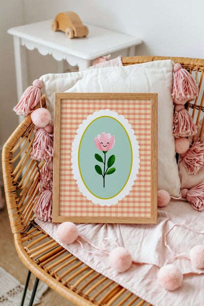 Smiling Flower Gingham | Art Print
