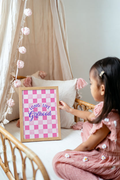 Long Live Girlhood Checker Art Print – Pink Wall Decor for Girls’ Rooms