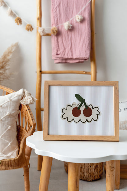 Retro Cherry Art Print – Minimalist Fruit Wall Decor for Kids