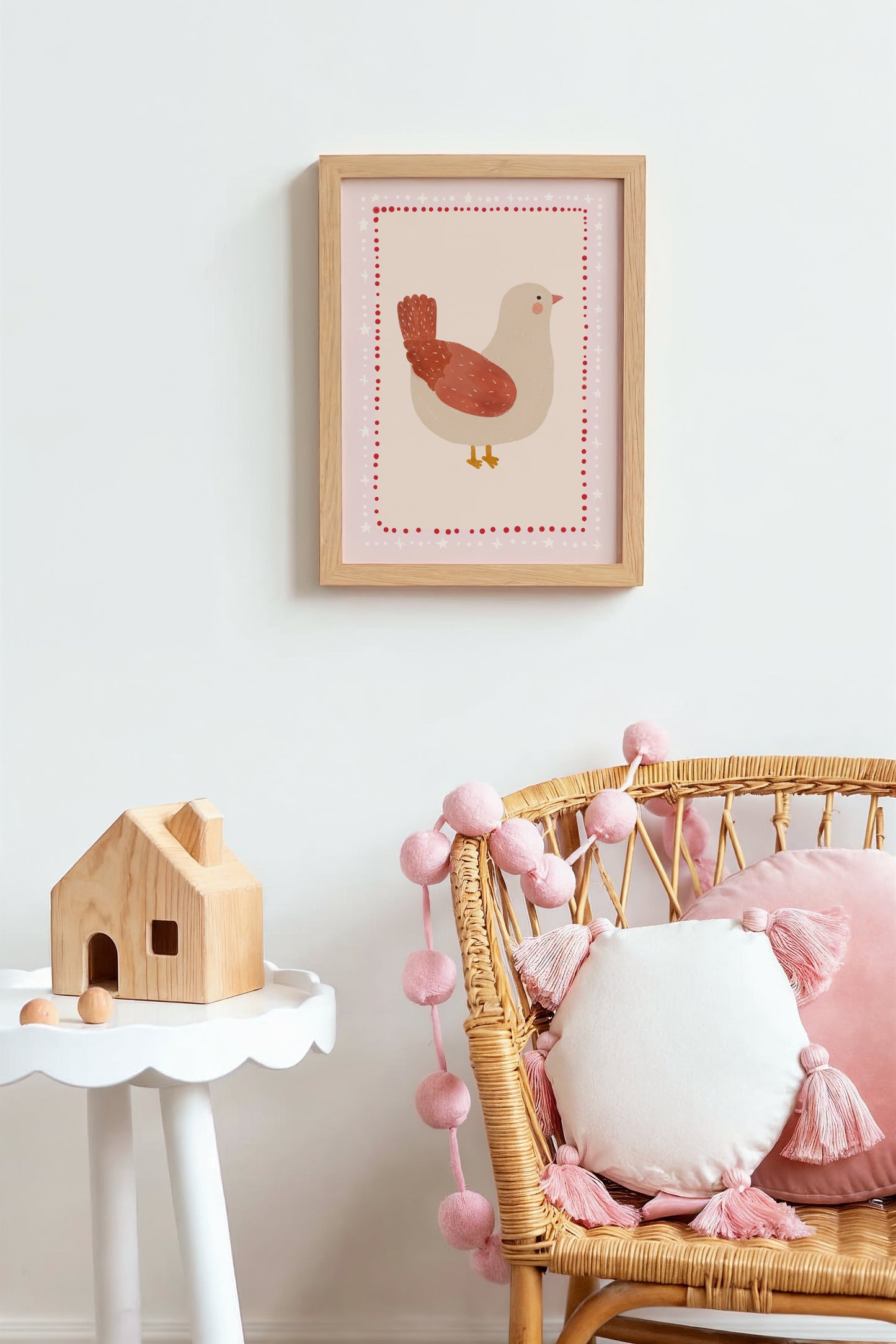 Hen Art Print for Kids – Farm Animal Wall Decor for Nursery or Girls Room