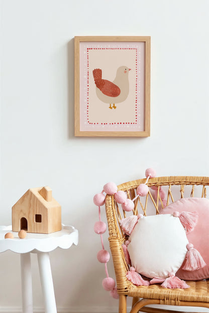 Hen Art Print for Kids – Farm Animal Wall Decor for Nursery or Girls Room