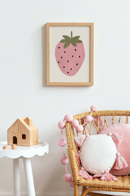 Strawberry Wall Art – Modern Fruit Print for Girls Room or Playroom