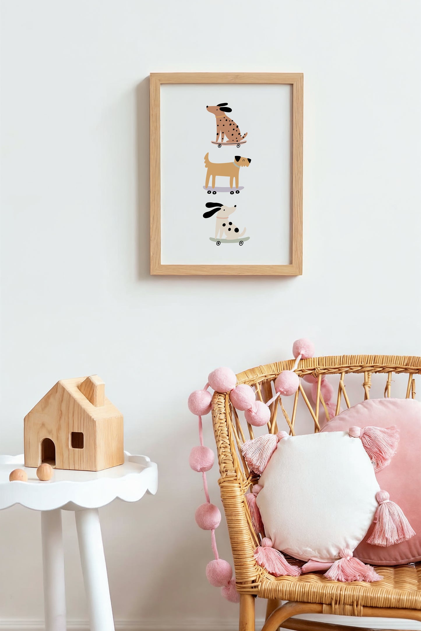 Skateboarding Dogs Art Print – Fun Animal Wall Decor for Nursery or Kids Room