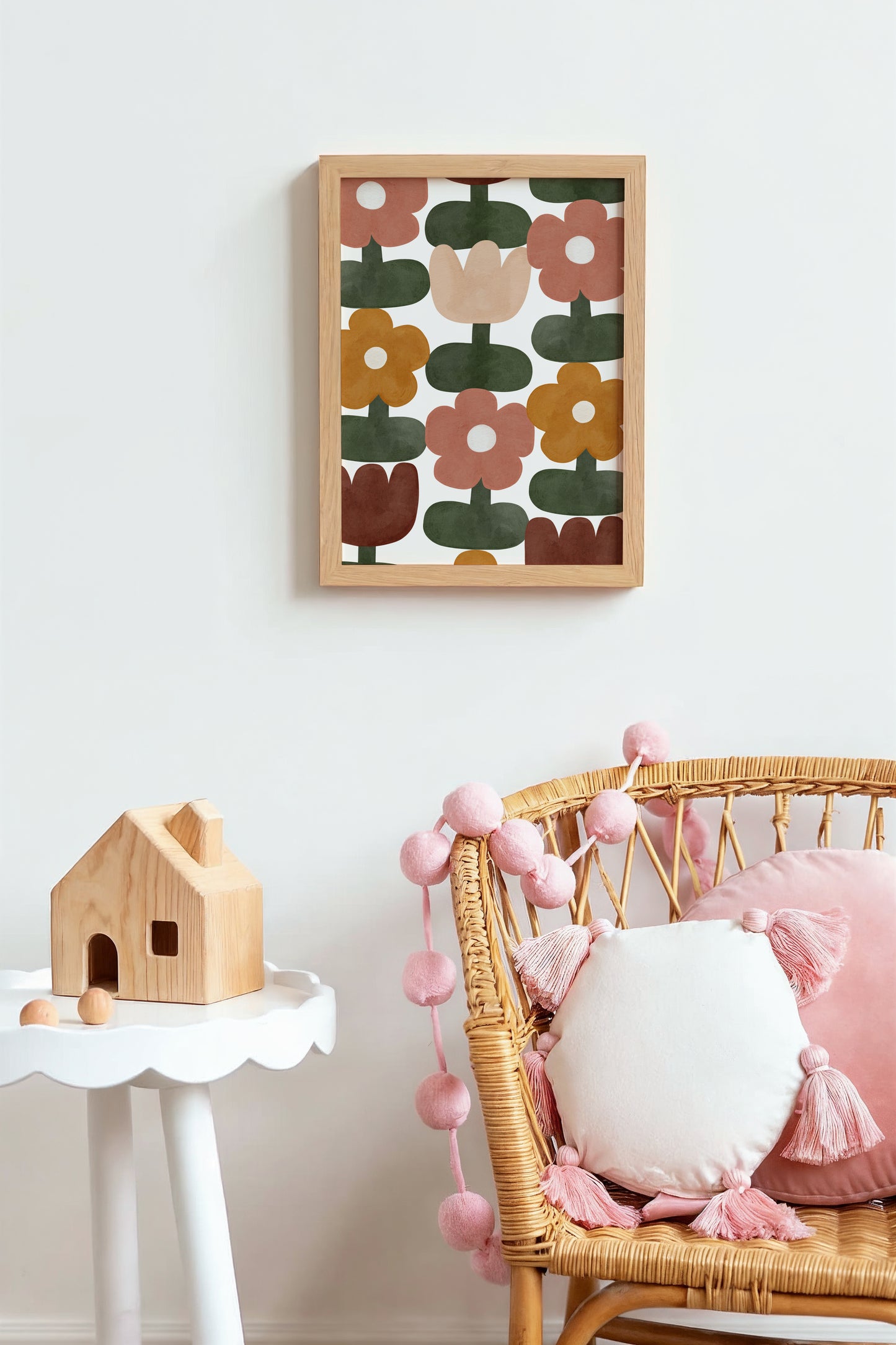 Retro Floral Pattern Art Print – Boho Wall Decor for Kids Rooms