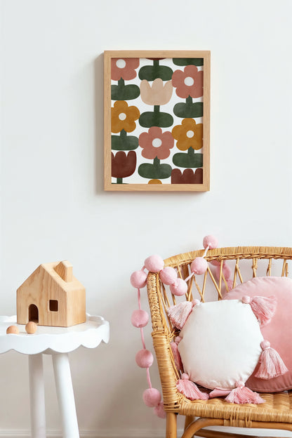 Retro Floral Pattern Art Print – Boho Wall Decor for Kids Rooms