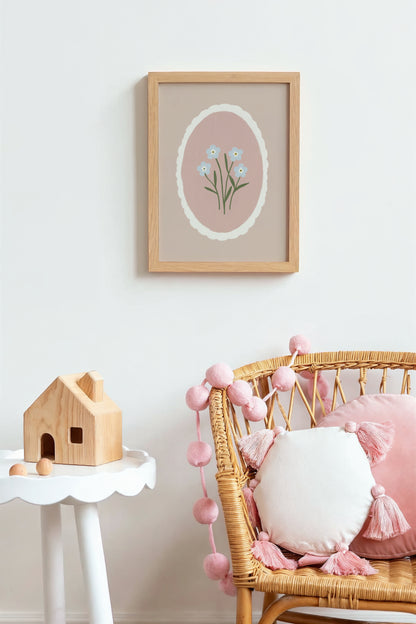 Forget Me Not Flower Art Print – Delicate Botanical Wall Decor for Nursery or Girls Room