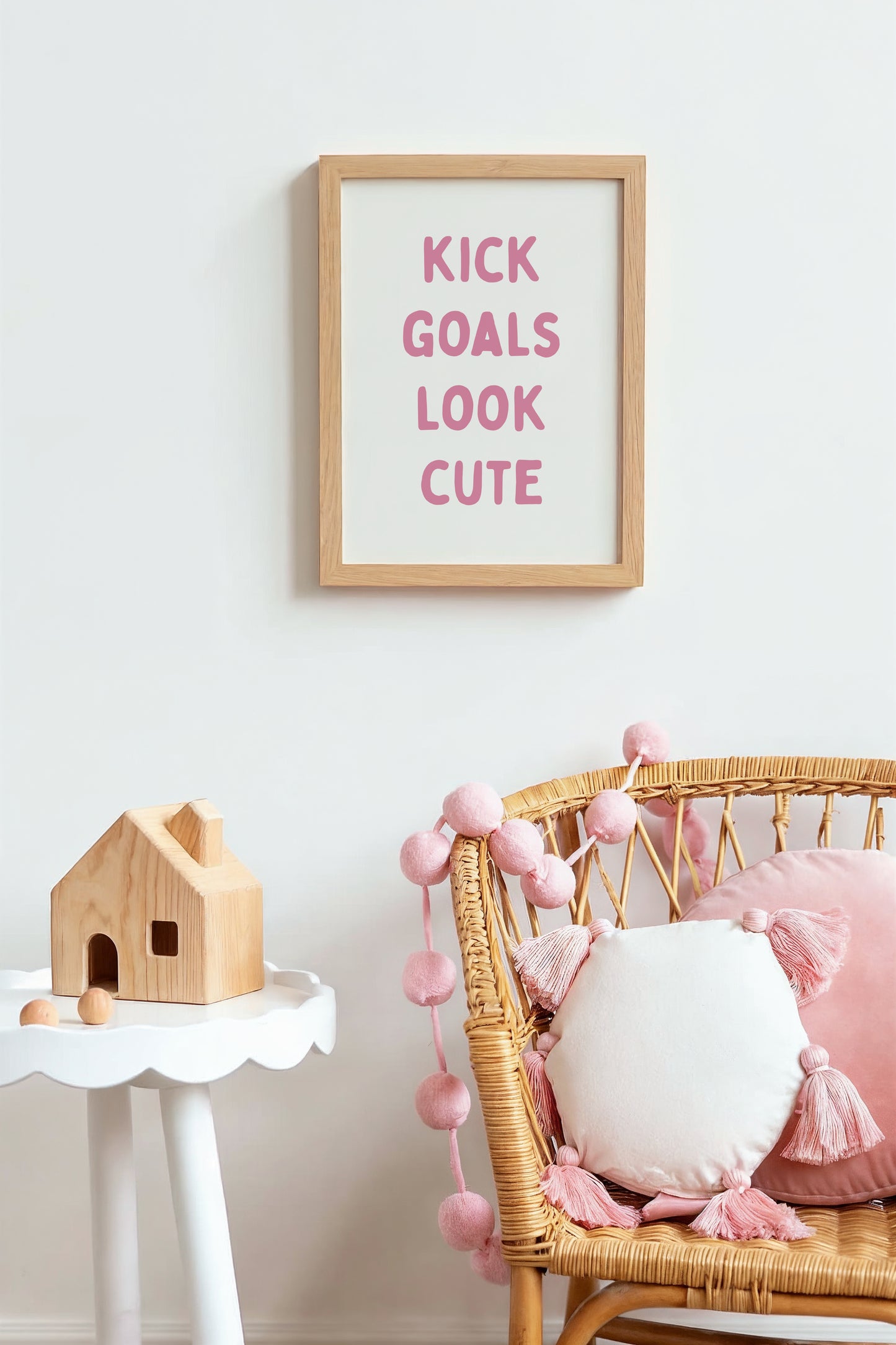 Kick Goals Look Cute Art Print – Soccer Quote Wall Decor for Girls