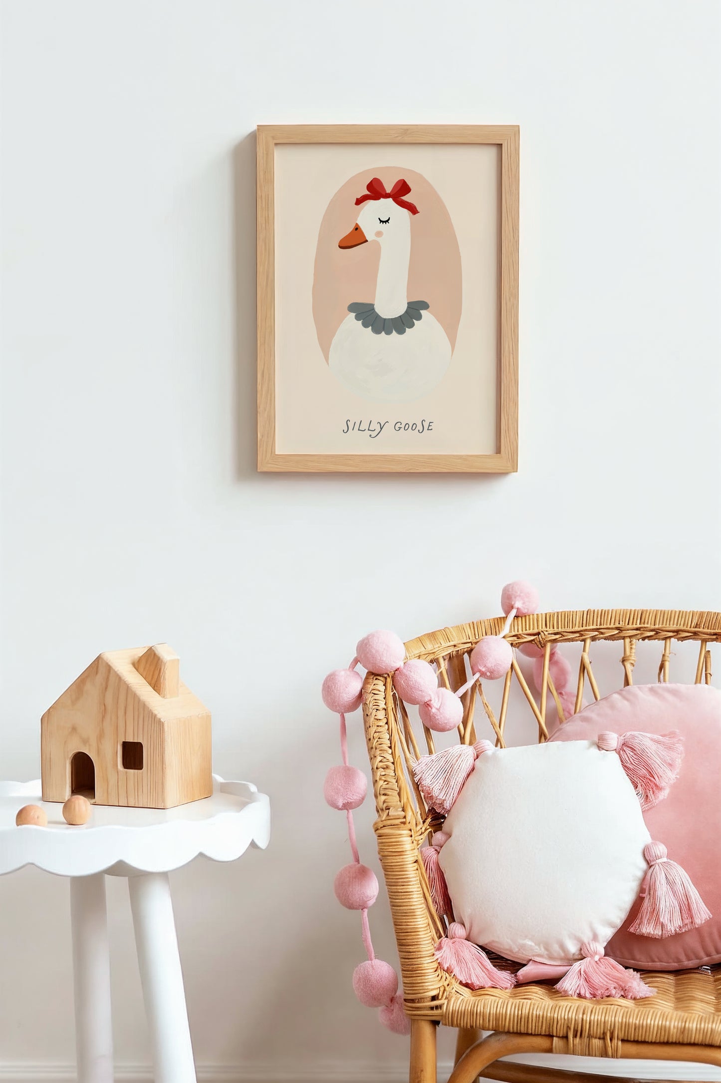 Vintage Goose Print – Bonnet & Floral Wall Art for Baby Girl Room or Playroom