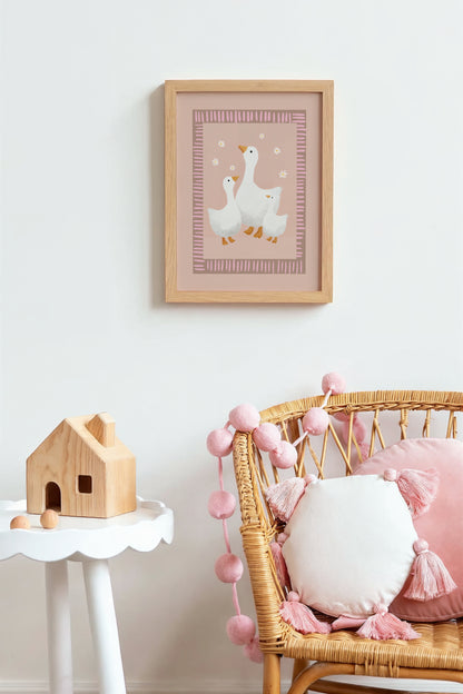 Geese Wall Art – Gentle Farm Animal Print for Girls Nursery or Playroom Decor