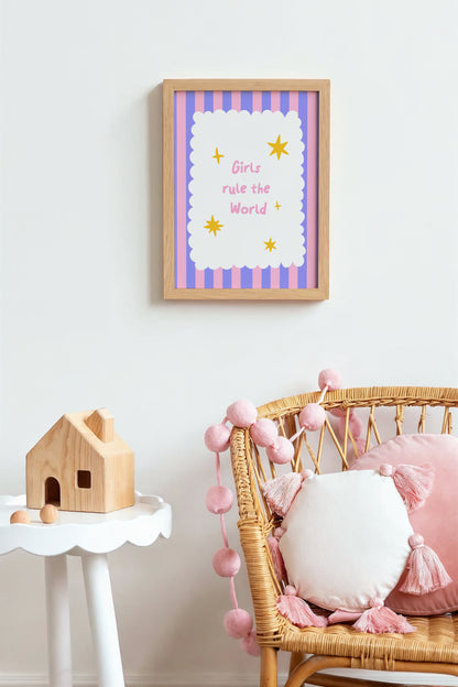 Girls Rule the World Art Print – Bold & Whimsical Wall Decor for Girls' Rooms